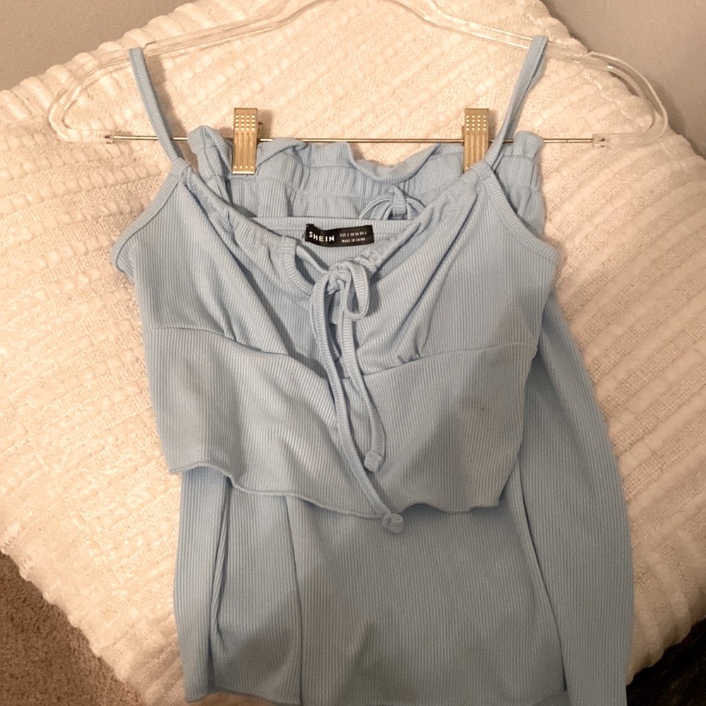 SHEIN skirt and crop set. Color is baby blue. Never worn. Just tried on.